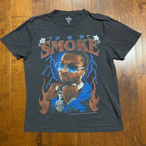 Hollister x Pop Smoke Memorial Rap Rapper Tee Washed Black Men's Size Large - Picture 3 of 8